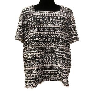 Alfred Dunner‎ Black and White Mini Ruffle Short Sleeve Top Sz XL